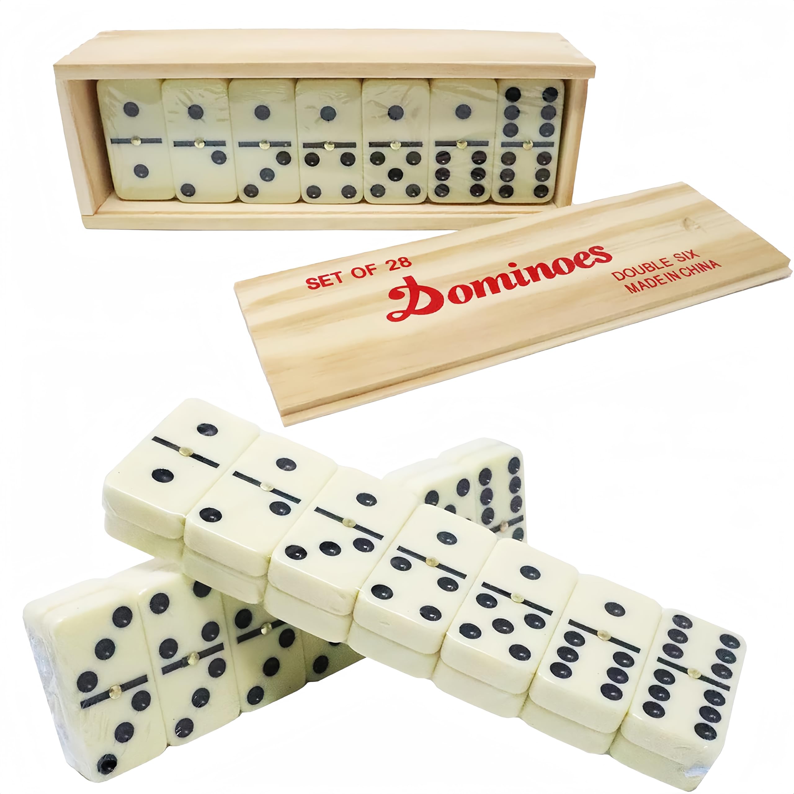 yayafunfun Dominoes Set for Adults,Double Six Traditional Dominoes for Adult,28 Pieces Retro Classic Dominos Set in Wooden Box,DominoesGame Board Games for Christmas Party