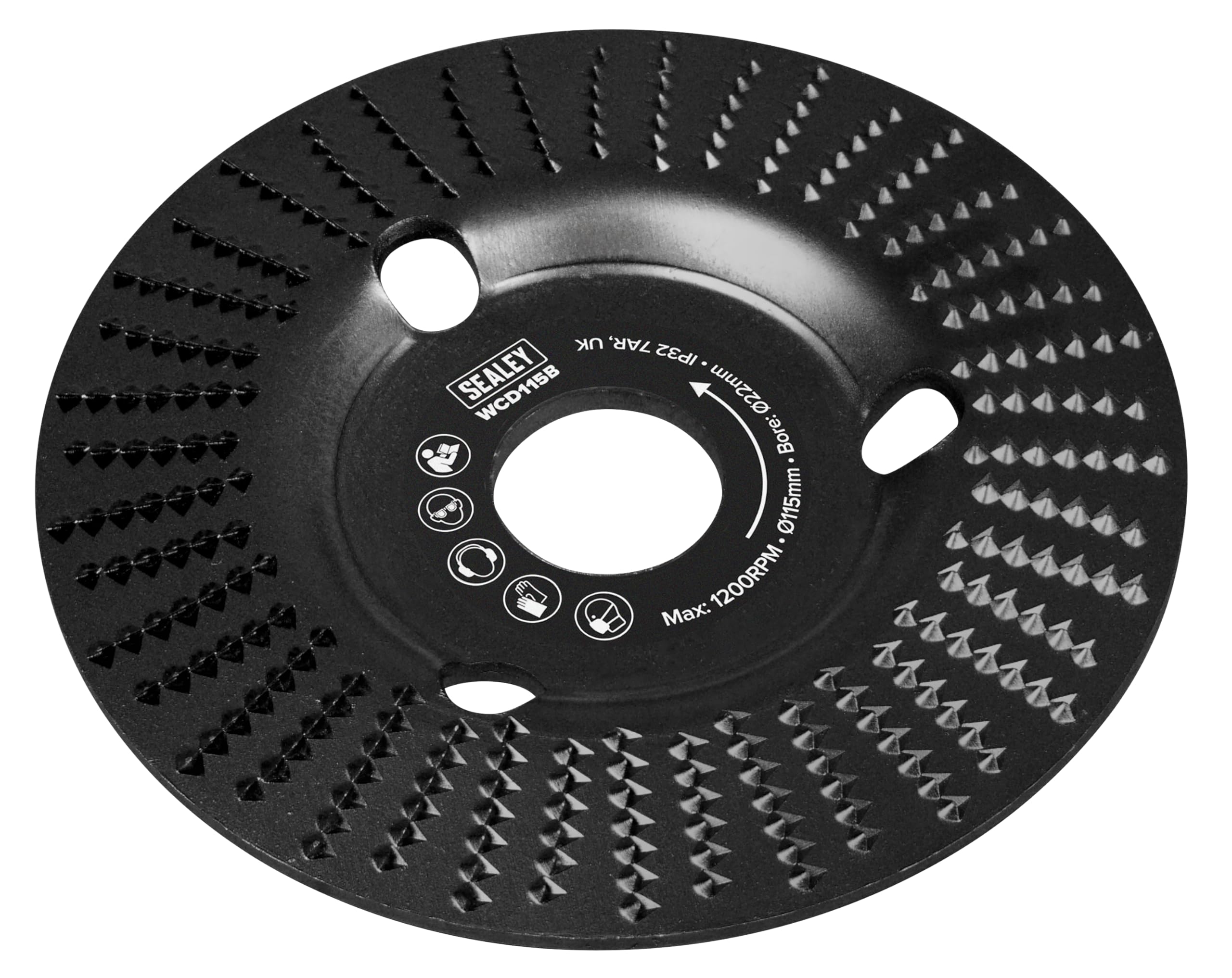 Sealey Wood Carving Disc, Bevel Shape, Ø115mm, Ø22mm Bore - WCD115B