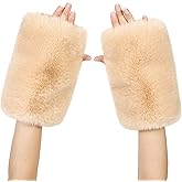 LA CARRIE Women Fingerless Faux Fur Gloves Smooth Furry Soft Fuzzy Plush Winter Cold Warmer Cuffs Black White for Girls
