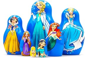 AEVVV Princess Nesting Dolls Set 7 pcs - Wooden Russian Matryoshka - Handpainted Souvenir Princess Figures