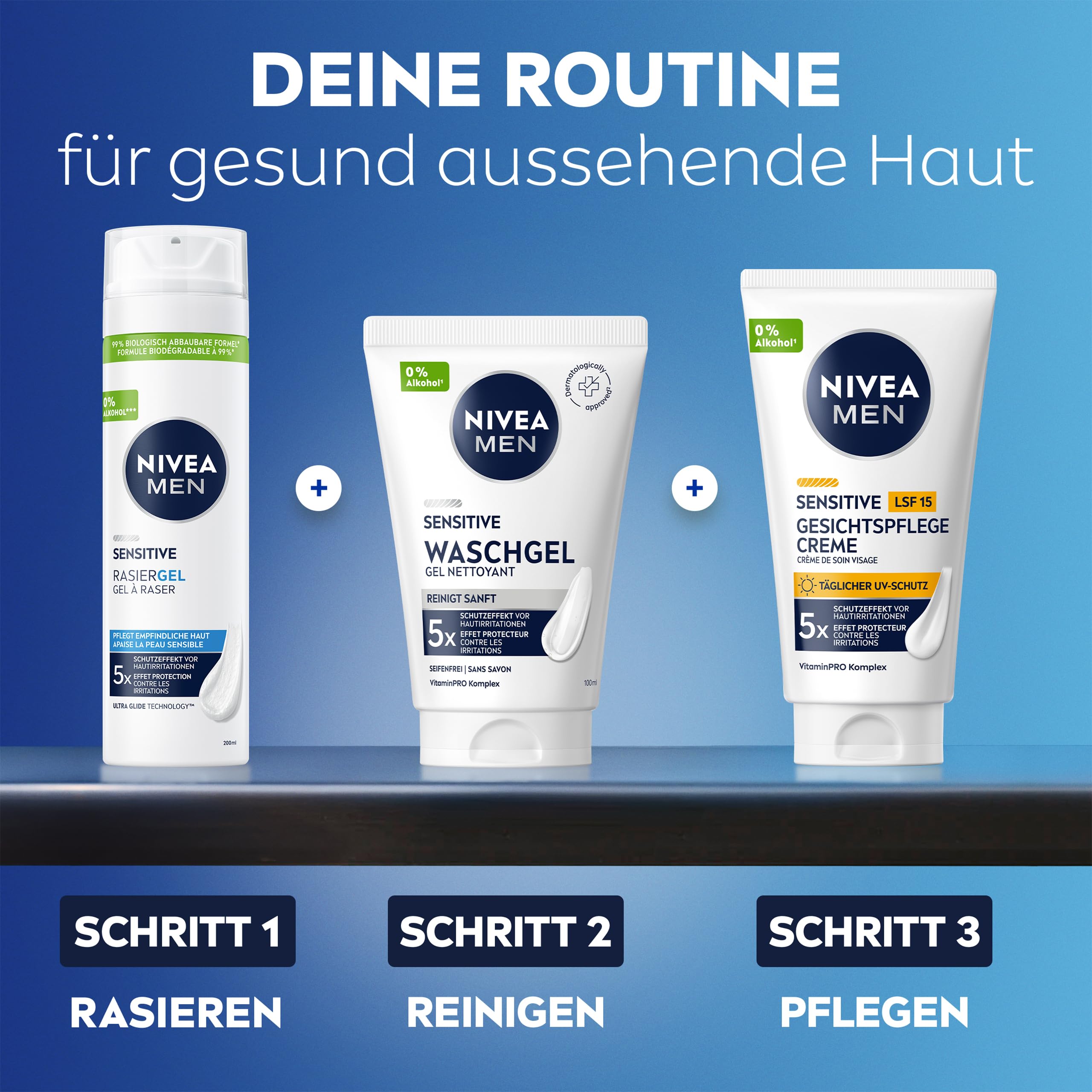 NIVEA MEN Sensitive Rasiergel für Männer, Rasiergel mit Kamille, Vitamin E & Provitamin B5 für eine sanfte Rasur, schützende Formel gegen Hautirritationen (100 ml) 5