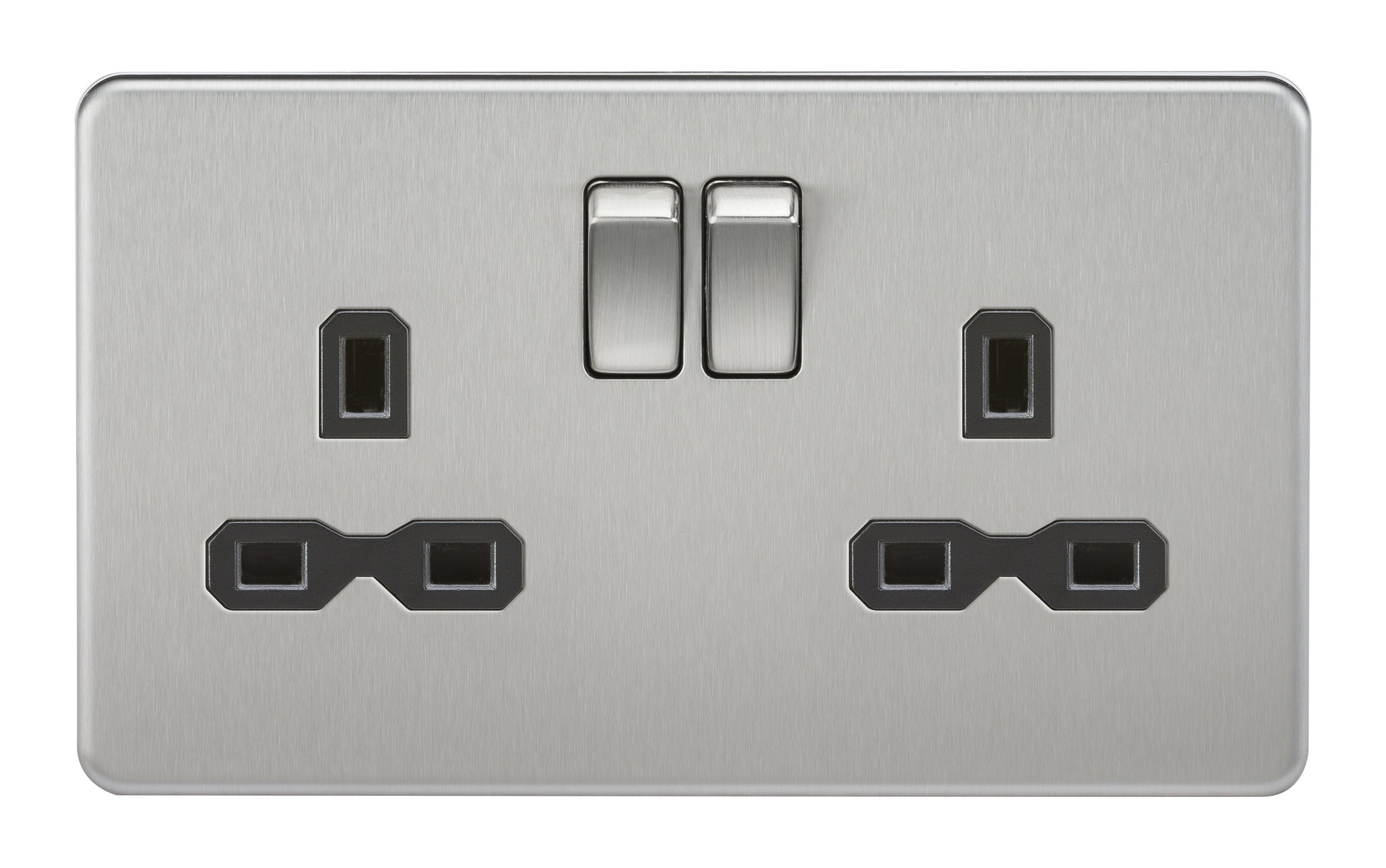 Knightsbridge SFR9000BC 13 A 2-Gang Screwless DP Switched Socket - Brushed Chrome with Black Insert …