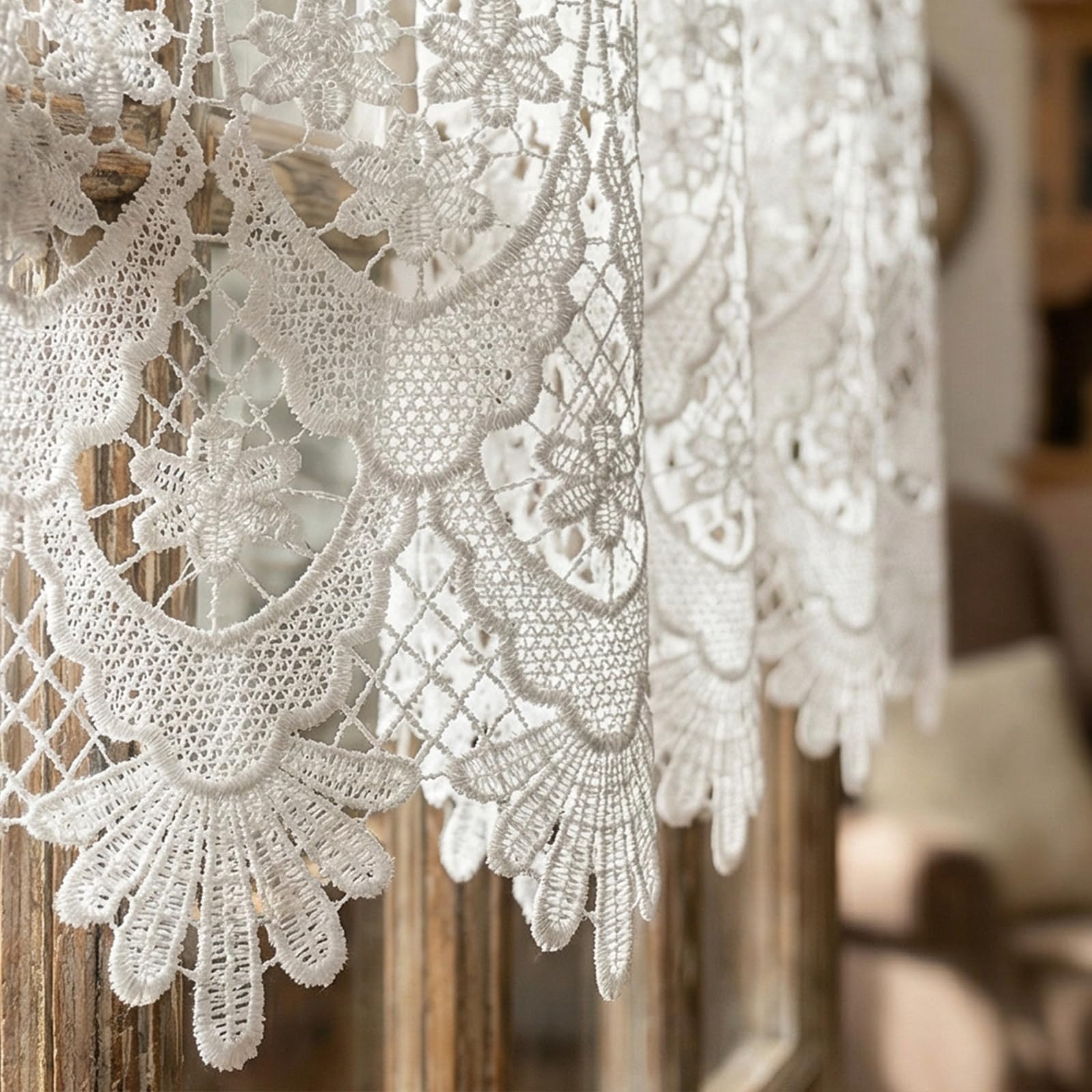 Molaxhome White Lace Window Valances 59inch,Rod Pocket Curtain Sheer Valance, for Home Kitchen Decor Window Treatments 681 W148xL42 cm