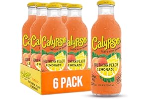 Calypso Lemonade, Southern Peach Lemonade, Made with Real Fruit, 16 Fl Oz Glass Bottles (Pack of 6)