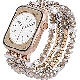 MOFREE Beaded Bracelet Compatible for Apple Watch Band 38mm/40mm/41mm/42mm(Series 10) Women,Fashion Handmade Beads Elastic Stretch Strap for iWatch Series 10/9/8/7/SE/6/5/4/3/2/1 Coffee