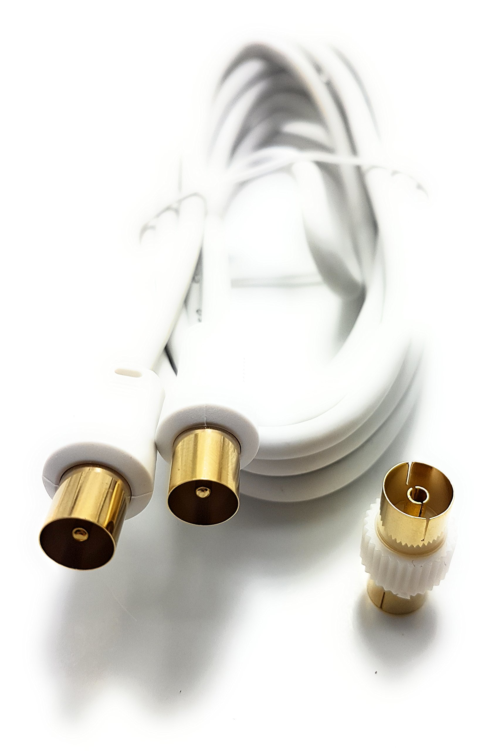 MainCore 3m Long White Gold Plated RF TV Freeview Plug to Plug White Aerial Antenna Lead Cable with Coupler (3m)