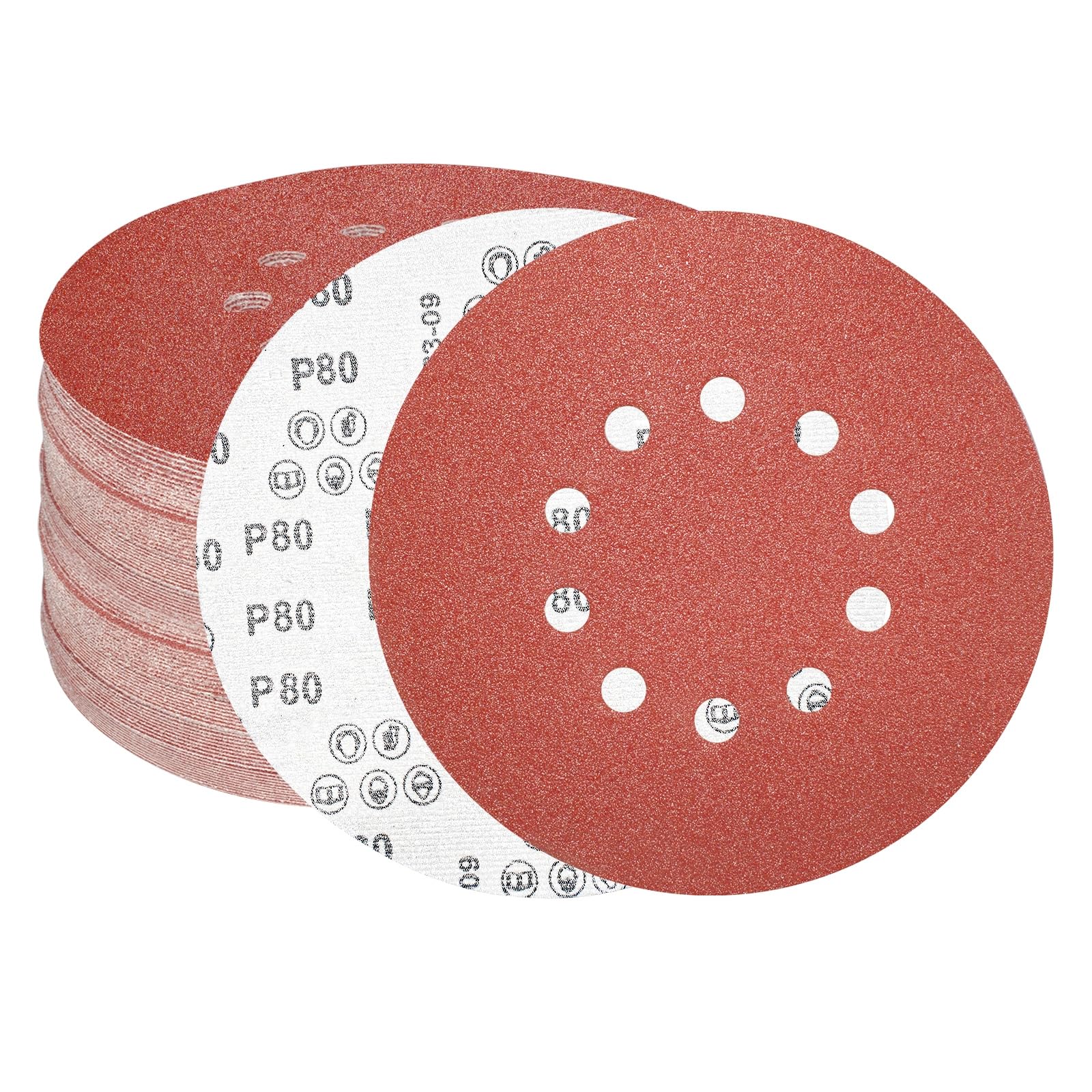 FEIHU 225mm Sanding Disc 80 Grit 10 Holes. Hook and Loop Discs, 9 inch Sanding Pads for Drywall Sander Long Neck Sander （15 PCS）