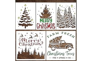 DLY Lifestyle Christmas Stencil Set - Reusable Templates with Merry Christmas & Tree Designs - Large Holiday Stencils for Sig