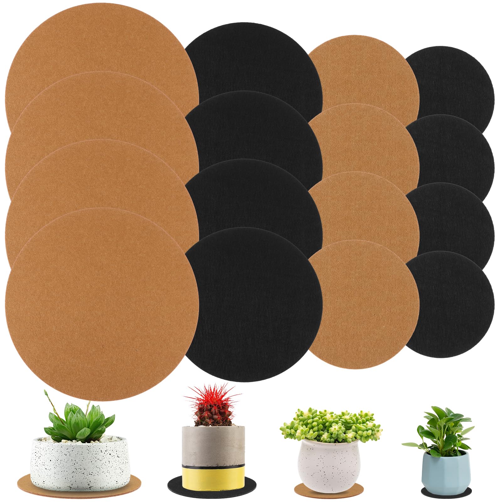 16 Pcs Plant Coaster Mat 4/6/8/10 Inch Felt Saucer Reversible Round Fabric Trays Absorbent Flower Pot Mats Waterproof for Indoors Outdoor Pots