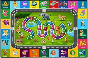 FUBULLISH ABC Alphabet, Hop & Count Hopscotch and Animals Baby Educational Rug, Kids Playtime Collection Area Rug, Soft Non Slip Playroom Mat Carpet for Children Bedroom, Toddler Classroom (70.9 x 47.2 inch)