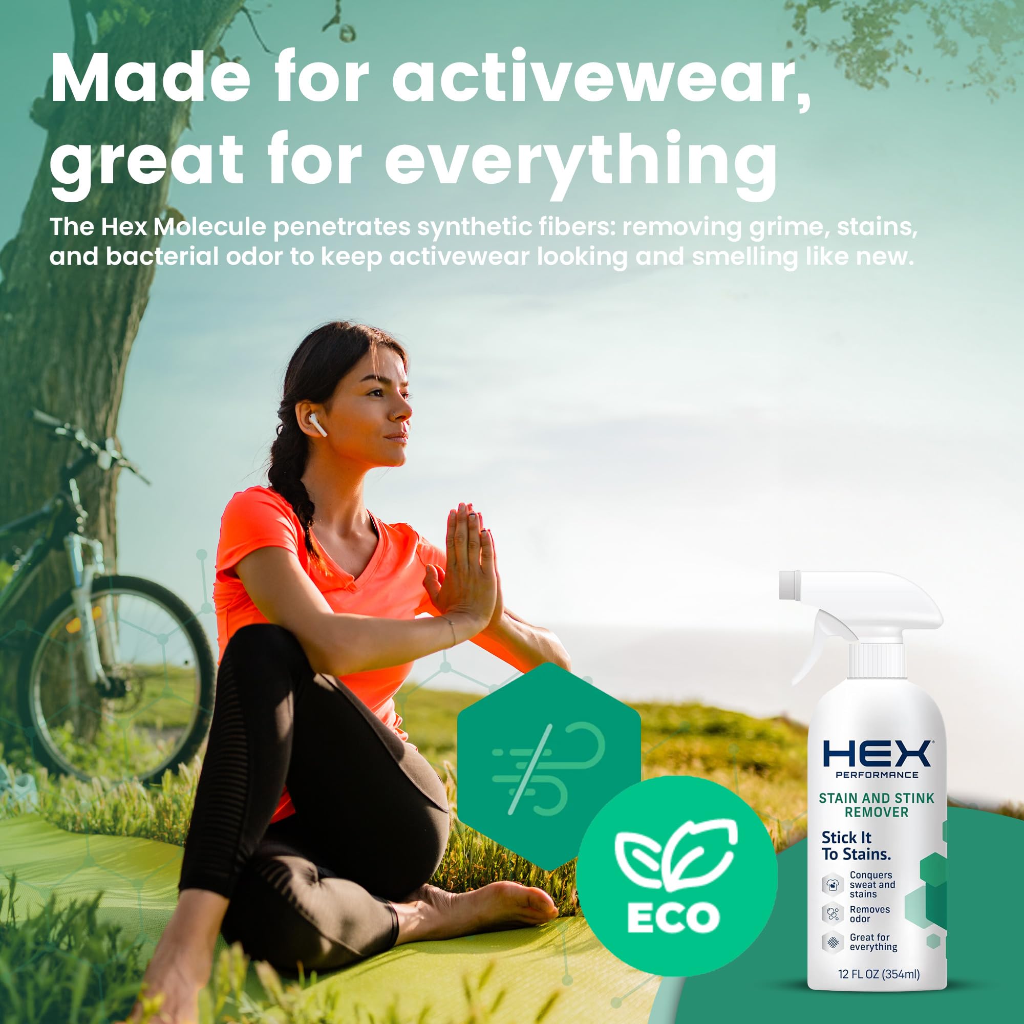 HEX Performance Stain & Stink Remover, Fragrance Free, 12oz (Pack of 2) - Designed for Activewear, Eco-friendly