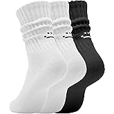 AugRing Women's Cute Scrunch Slouch Crew Socks 3Pack Retro Kawaii Chunky Ribbed Cotton Boot Sneaker Cozy Calf Socks Size 5–11