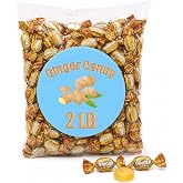 Ginger Candy - 2 LB - Unique Candy Made with Cane Sugar - Healthy Candy - Hard Ginger Candy for Nausea - Spicy Candy - Gluten Free Candy - Ginger Hard Candy Bulk, Anti Nausea Candy - Queen Jax