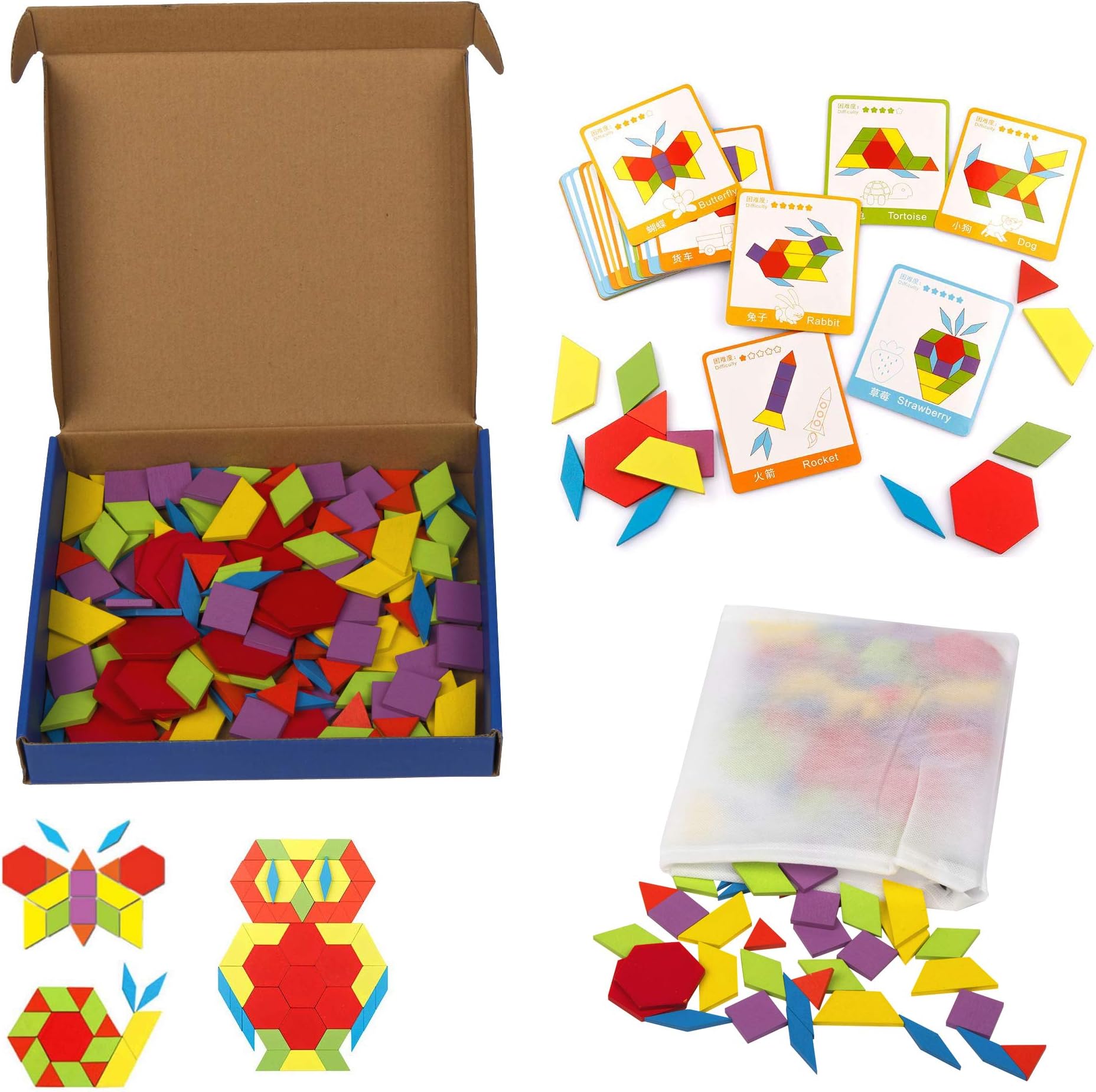 Zoostliss 155 PCS Geometric Shape Wooden Puzzles for Kids Educational Toys