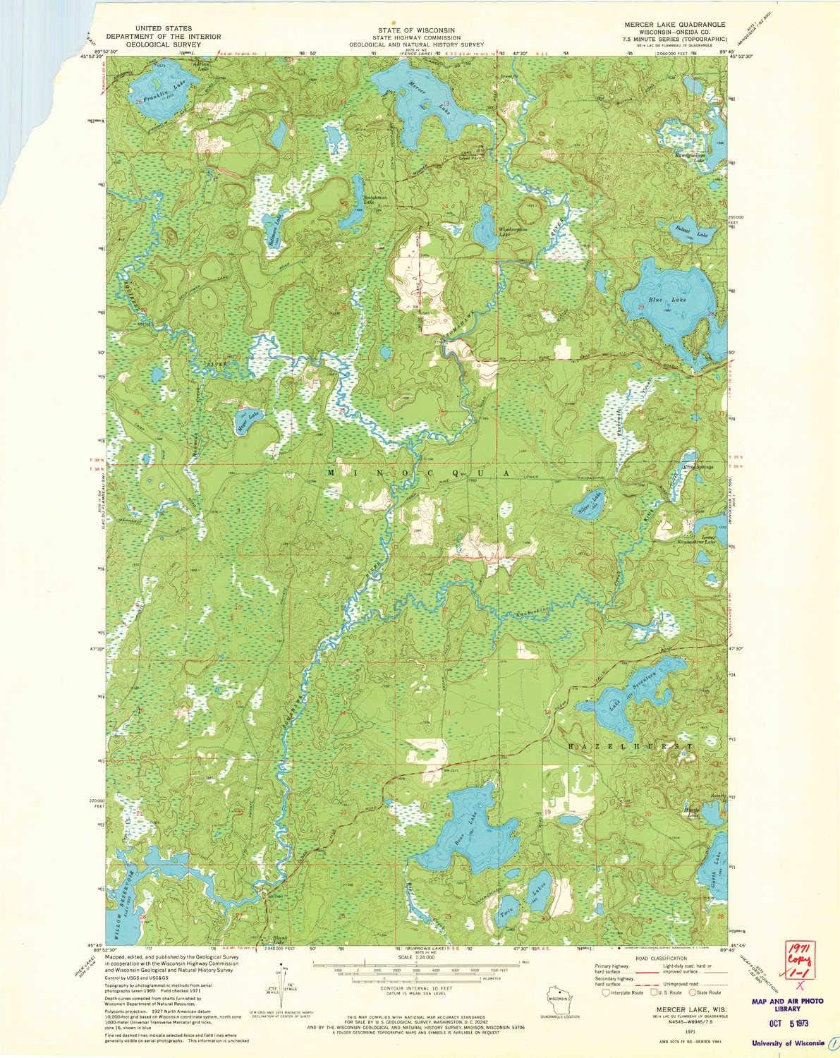 YellowMaps Mercer Lake WI topo map, 124000 Scale, 7.5 X 7