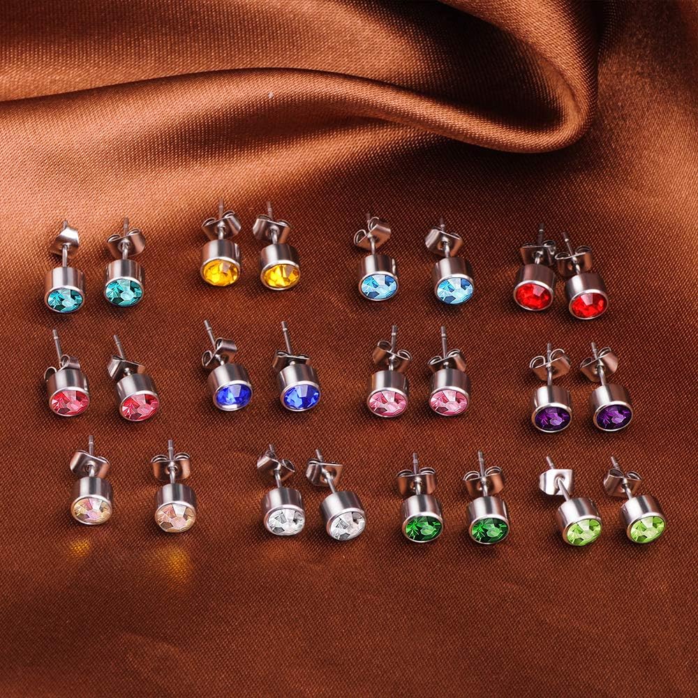 12 works Stud Earrings Stainless Steel Ear Studs Round Cubic Zirconia Earrings Surgical Steel Ear Piercing Studs for Women Girls - Image 4