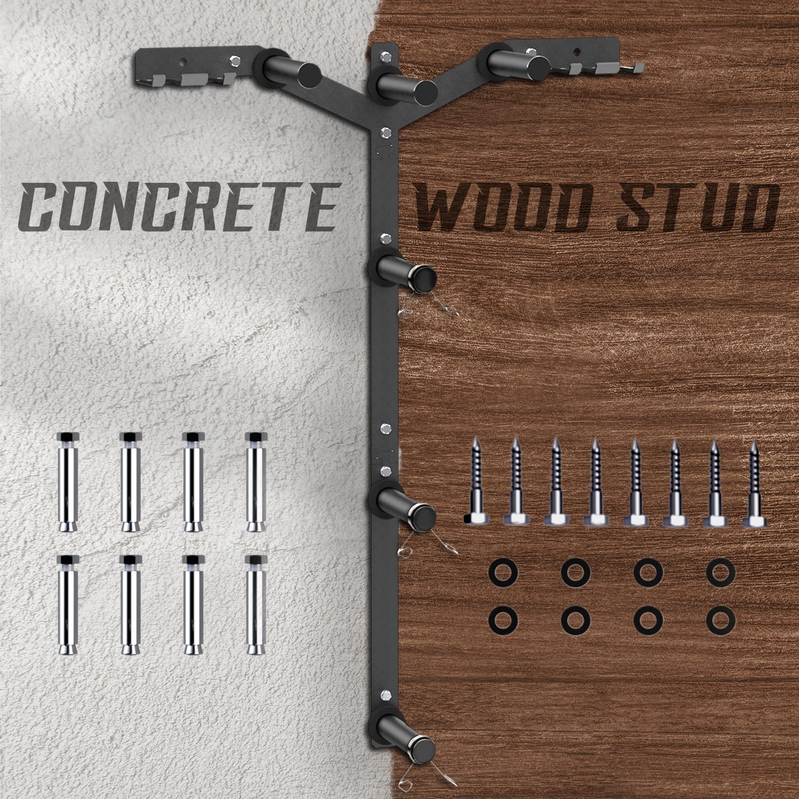 Yes4All 6 Pegs & 4 Barbell Storage Racks Load Up to 1190 LBS - Wall Mounted Weight Plate Tree & Barbell Holder