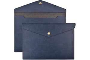 VANRA 1 Piece PU Leather File Folders A4 Document Holder File Envelope Waterproof Portfolio Filing File Organizer for Letter Size with Snap Button Closure (Navy Blue)