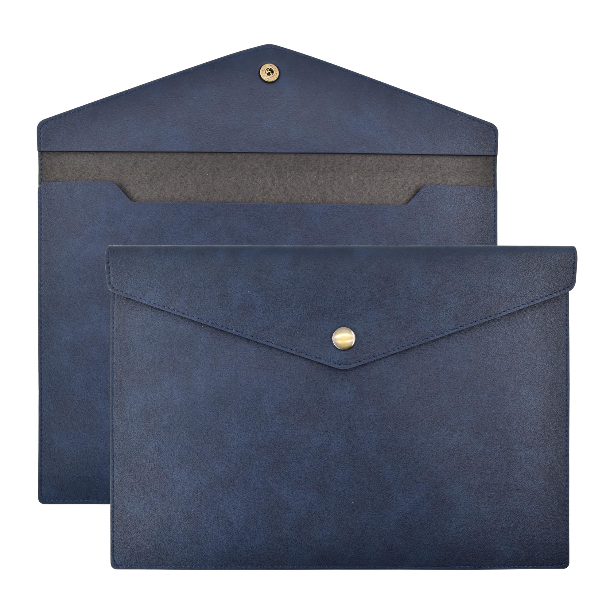 VANRA 1 Piece PU Leather File Folders A4 Document Holder File Envelope Waterproof Portfolio Filing File Organizer for Letter Size with Snap Button Closure (Navy Blue)