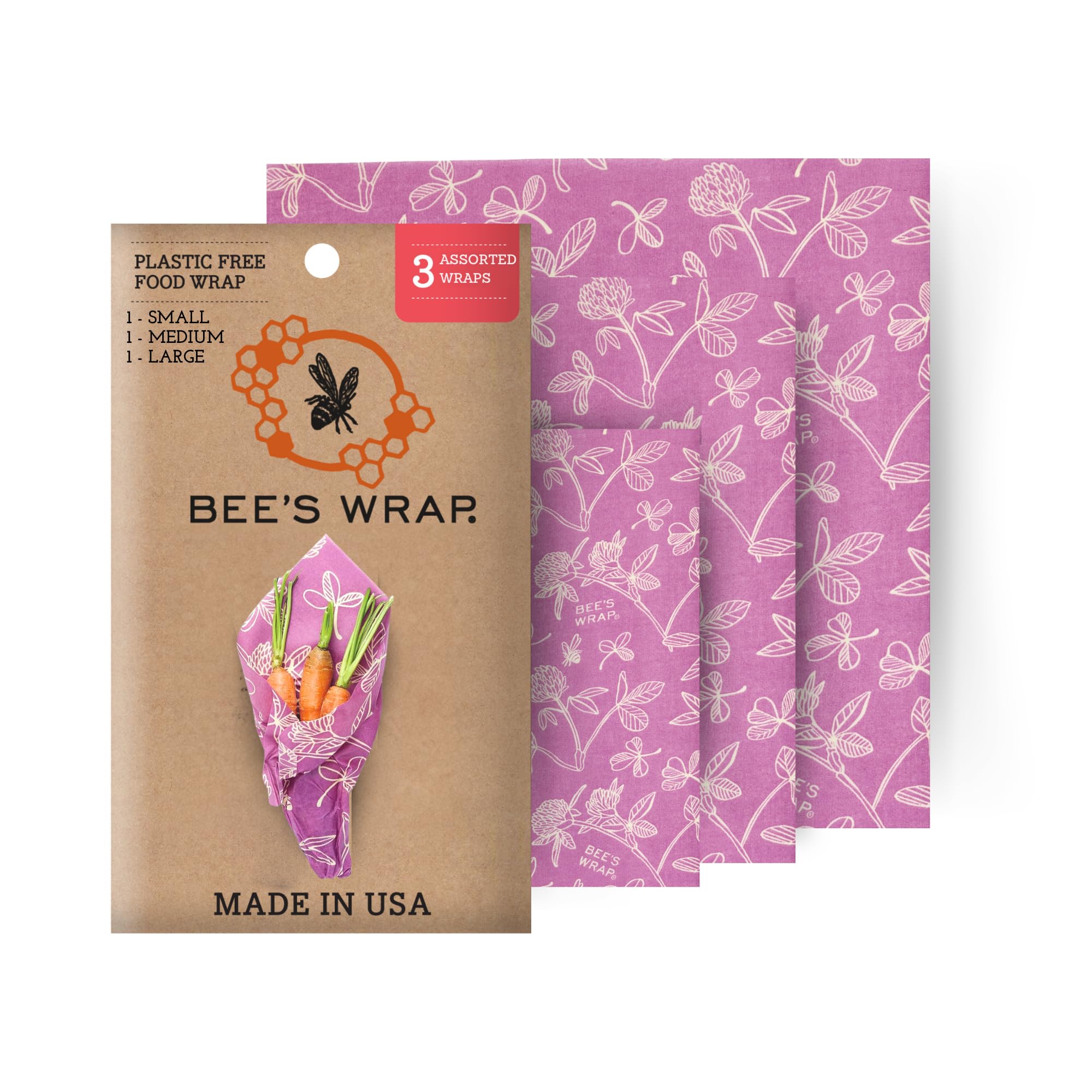 Bee’s Wrap Set of 3 Assorted Size Wraps, Purple