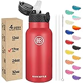 Han's Bottle Kids Water Bottle with Straw Lid - Insulated Stainless Steel Reusable Tumbler for Girls,Boys,Thermo Mug,17oz,Red