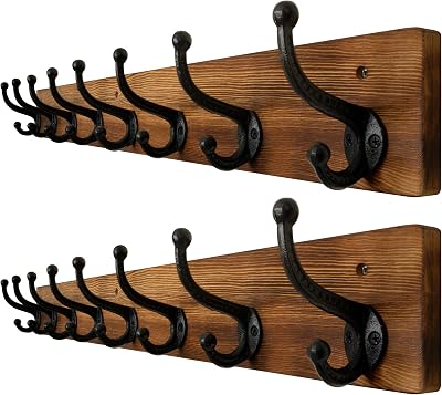 WEBI Rustic Coat Rack Wall Mount with 8 Cast Iron Hooks Brown 2 Packs