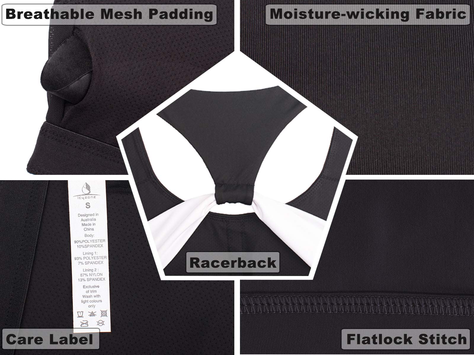 icyZone Workout Yoga Clothes Activewear Moving Comfortablel Racerback Sports Bras,Solid Black,Large