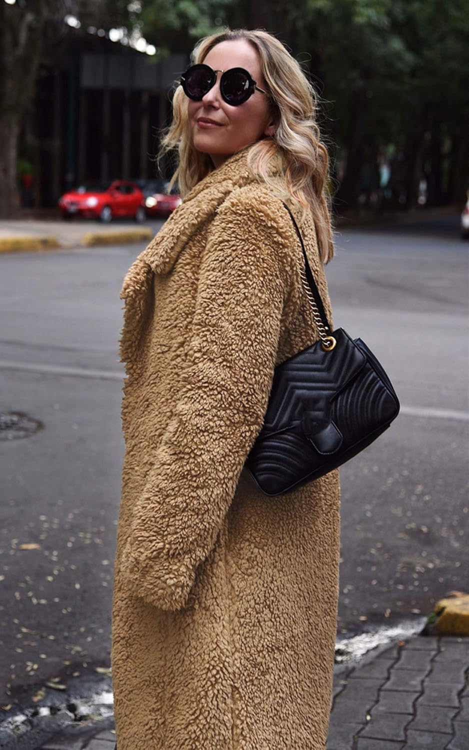 Angashion Women's Fuzzy Fleece Lapel Open Front Long Cardigan Coat Faux Fur Warm Winter Outwear Jackets with Pockets at  Women’s Clothing store