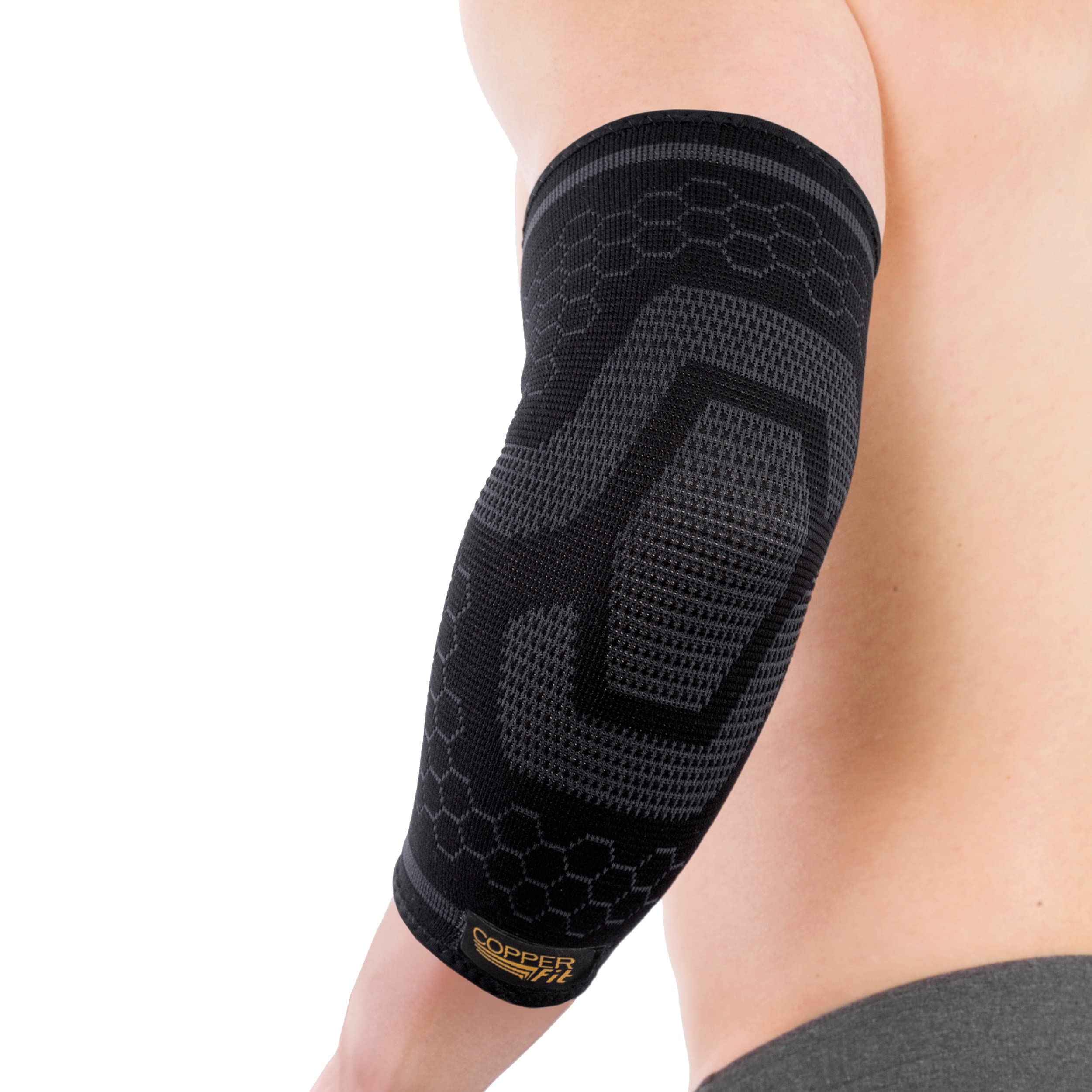 Copper Fit Unisex's ICE Elbow Compression Sleeve Infused Menthol, Black, S/M