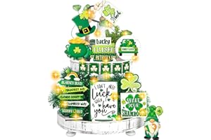 Menkxi 15 Pcs St. Patrick's Day Tiered Tray Decor Set St Patrick's Day Decoration Easter Wooden Table Sign Easter Tiered Tray Decorations Farmhouse Tabletop Decorations for Home Kitchen(Novel)