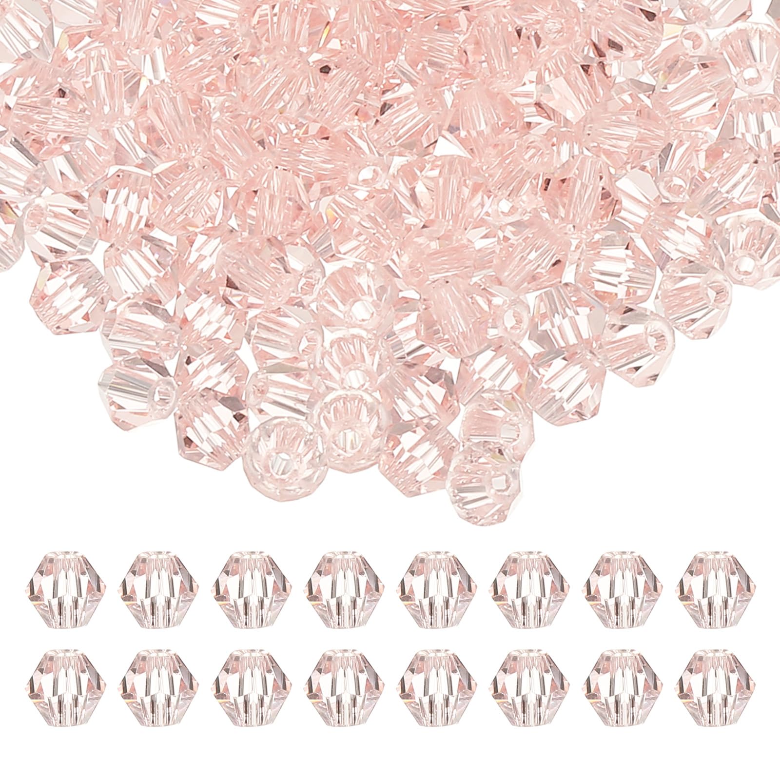 PATIKIL 6mm Bicone Crystal Beads, 200 Pcs Glass Faceted Bicone Beads Loose Spacer Bead for Jewelry Making Bracelet Necklace Earrings Wind Chimes Craft, Pink