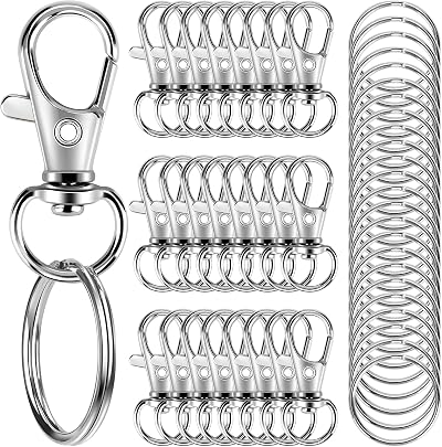 Juliyeh 100Pcs Swivel Lobster Clasps Key Ring Hoops Kit Silver
