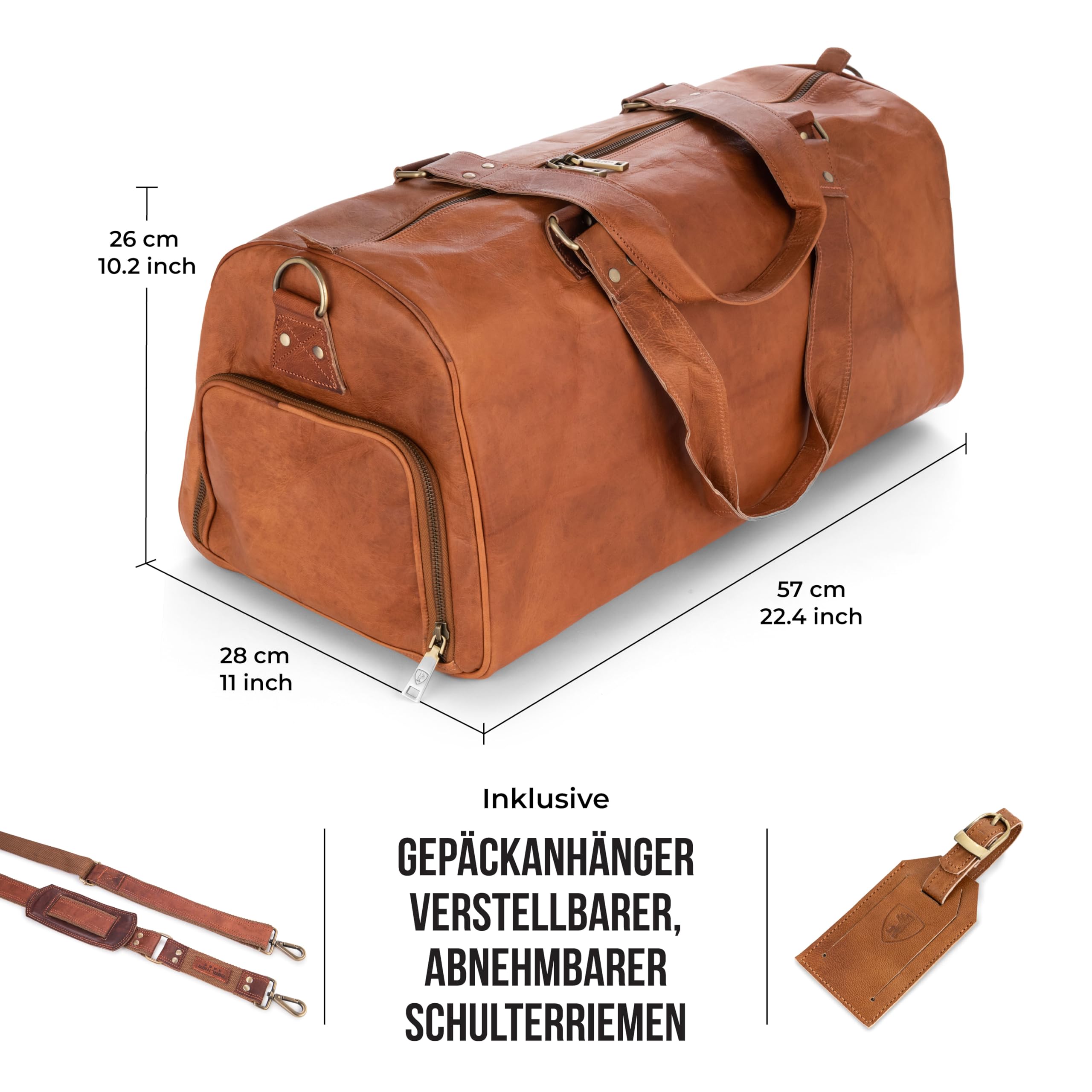 Berliner Bags Vintage Weekender Oslo Reisetasche aus Leder Damen Herren Braun Groß 45l (Mit Schuhfach) 8