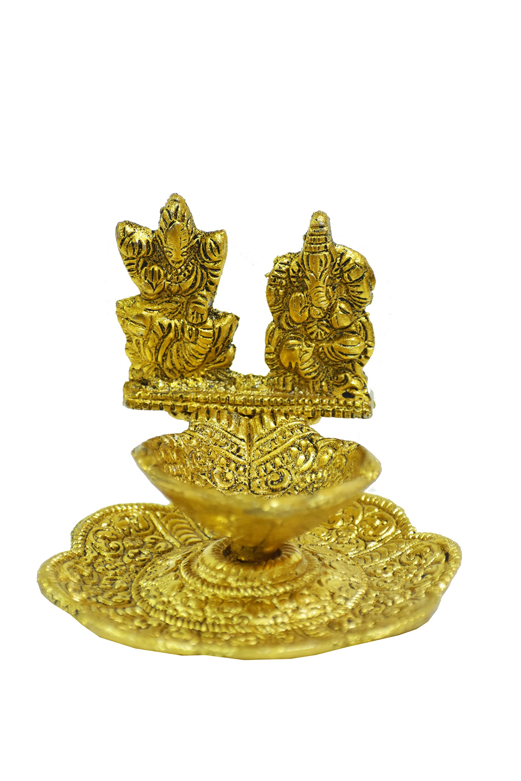 Tarini Gallery Metal Lakshmi Ganesh Diya Diwali Pooja Spiritual Sculpture Indian Décor Antique Lakshmi Ganpati Statue for Home, Entrance, Temple Decoration and Gifting (Size-3")