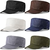 Eurzom 6 Pcs Military Style Hat Cadet Cap Army Basic Army Vintage Cap Adjustable Cotton Twill Flat Top Hats for Men Women