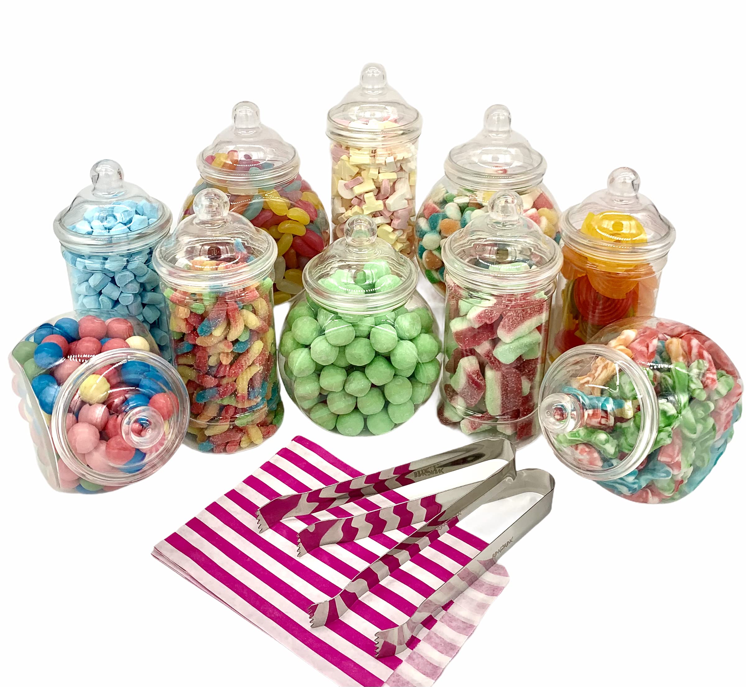 Top Star Vintage Victorian Pick & Mix Candy Buffet Kit - 10 Mini Jar Pack Pink Striped Paper Bags