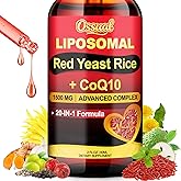 Ossual Liposomal Red Yeast Rice with CoQ10 Drops 1500mg, 20-in-1 with 400mg CoQ10 Cholesterol & Heart Formula with Citrus Bergamot, Astaxanthin, Vegan, Citrinin-Free | 2 Fl OZ
