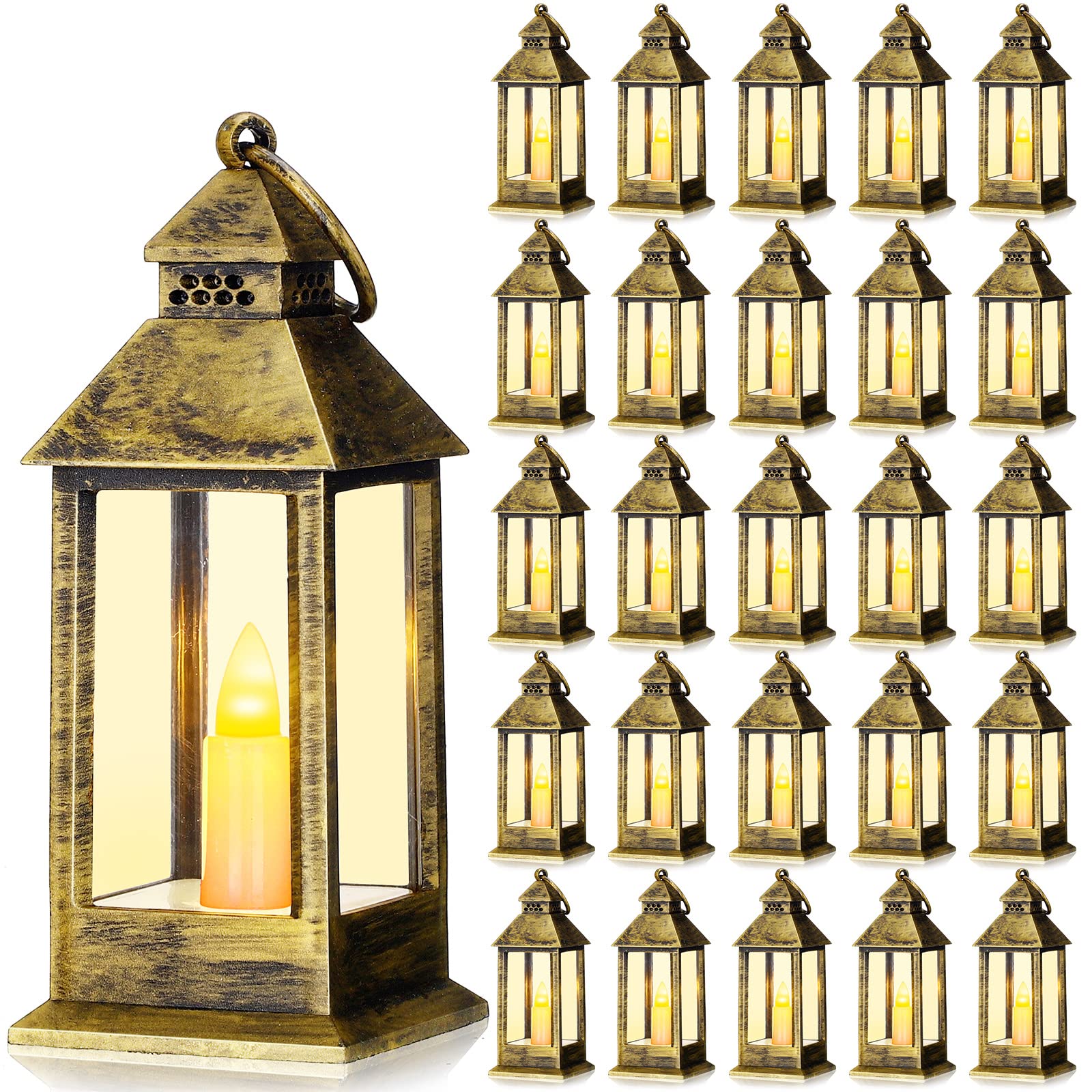 Photo 1 of Hoolerry 24 Set Ramadan Lanterns with Flickering LED Candles 5.5'' Decorative Hanging Vintage Lantern Centerpiece Battery Powered for Wedding Table(Bronze)