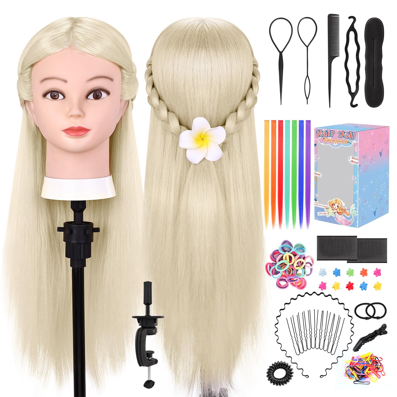 Training Head, Yofuly 26 Inch Hairdressing Head 80% Real Human Hair, Cosmetology Mannequin Head with Table Clamp & DIY Hair Braid Set