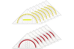 Homoyoyo 12pcs Triangular Ruler Set Yellow Handle and Red Set Square, Right Angle Protractor for Teaching