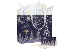 Bobobag 13" Deep Blue Large Christmas Gift Bag with Tissue Paper and Greeting Card, Personalized Platinum Quality Gift Bag for Man's Present