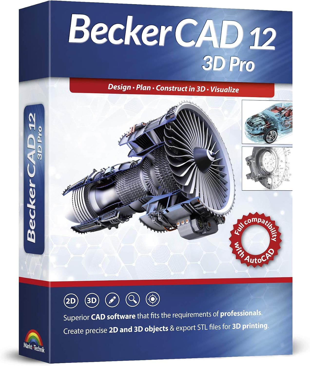 Becker CAD 12 3D PRO, sophisticated 2D and 3D CAD software for professionals, for 3 PCs, 100% compatible with AutoCAD