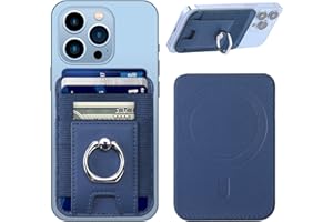coolodd for Magsafe Wallet with Secure-Grip Finger Loop, Strongest Magnetic Leather Wallet Card Holder for iPhone 15/14/13/12 Series, Magnetic Phone Wallet, Fit 6 Cards, RFID Blocking Blue