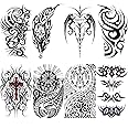 Tribal Temporary Tattoo For Men Half Sleeve, Large Realistic Polynesian Hawaiian Turtle Fake Tattoo Adult Teen Women, Black Dragon Totem Wolf Temp Tatoo Sticker Arm Chest Body Art Makeup, 8-Sheet