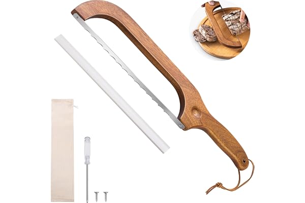 Bread Slicer for Homemade Bread, 14.5" Wooden Bread Knife Sourdoughs, Breads Cutter, Bow Design, Easy to Cut Into Uniform Thi