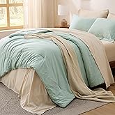 Bedsure King Size Comforter Set Sage Green, 7 Pieces Lightweight King Bedding Sets Boho, Bed in a Bag with Comforter, Sheets, Pillowcases & Shams, Contrasting Design