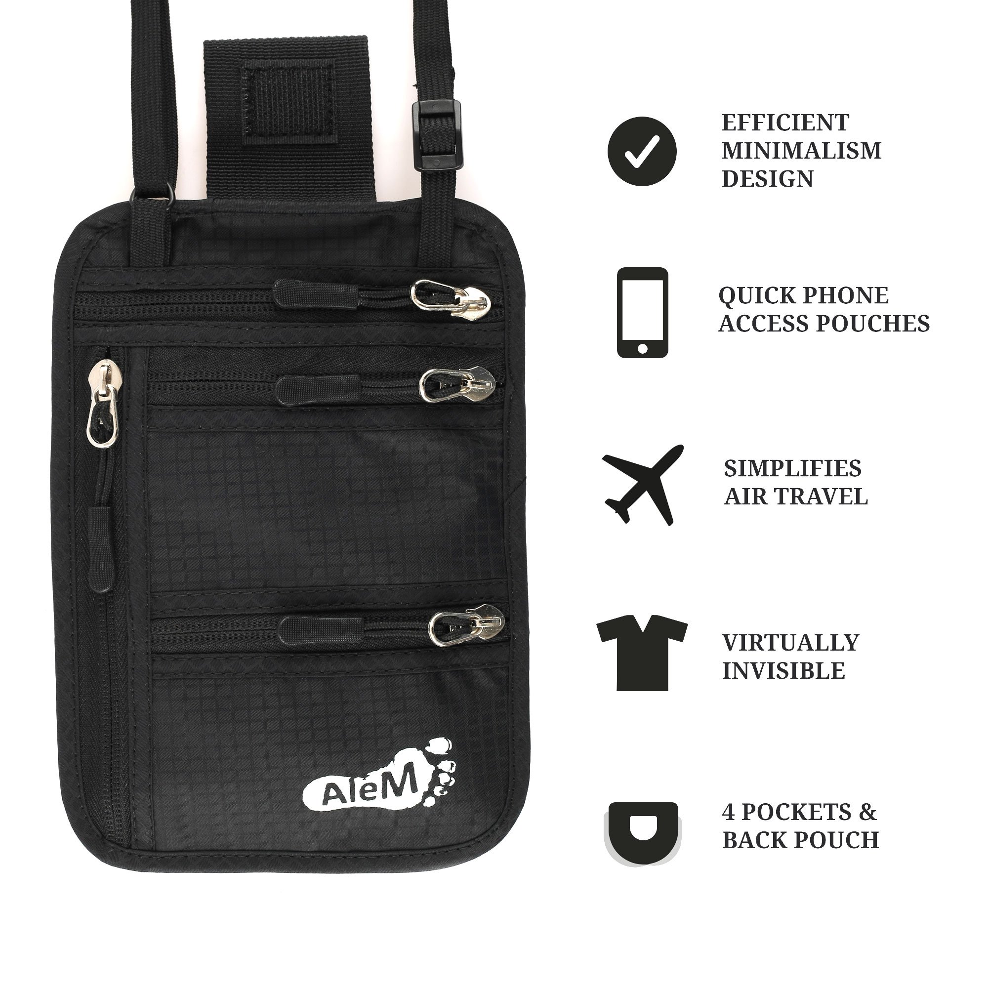 Travel Neck Wallet & Passport Holder - Hidden RFID Pouch with Safety and Secure Anti-Theft Blocking [Black]