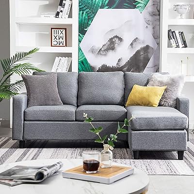 HONBAY Reversible L-Shape Sectional Sofa Couch for Small Apartment