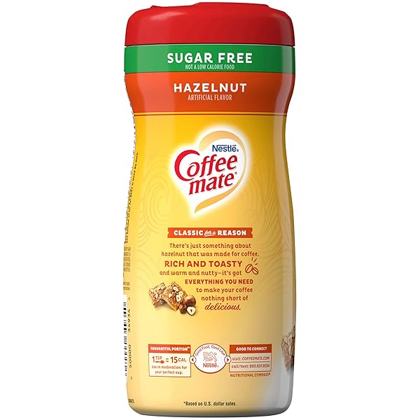 NESTLE COFFEE MATE SUGAR FREE POWDER CREAMER, HAZELNUT, 10.2 OUNCE