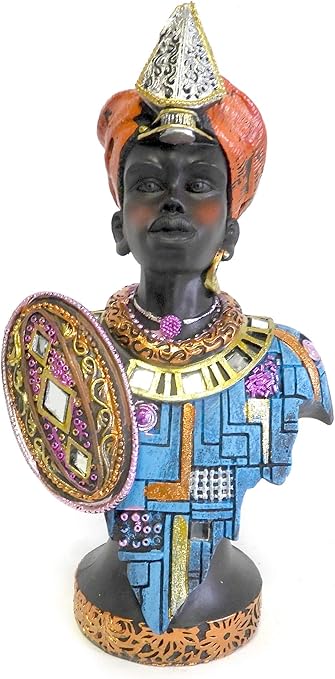 Amazon Luxurycollection アフリカの戦士 キング部族 シェフ 置物 彫刻 伝統的ドレス 高さ12 5インチ 置物 オブジェ オンライン通販